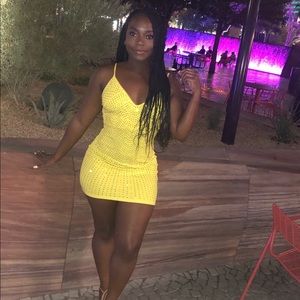 Rhinestone Neon Yellow Dress